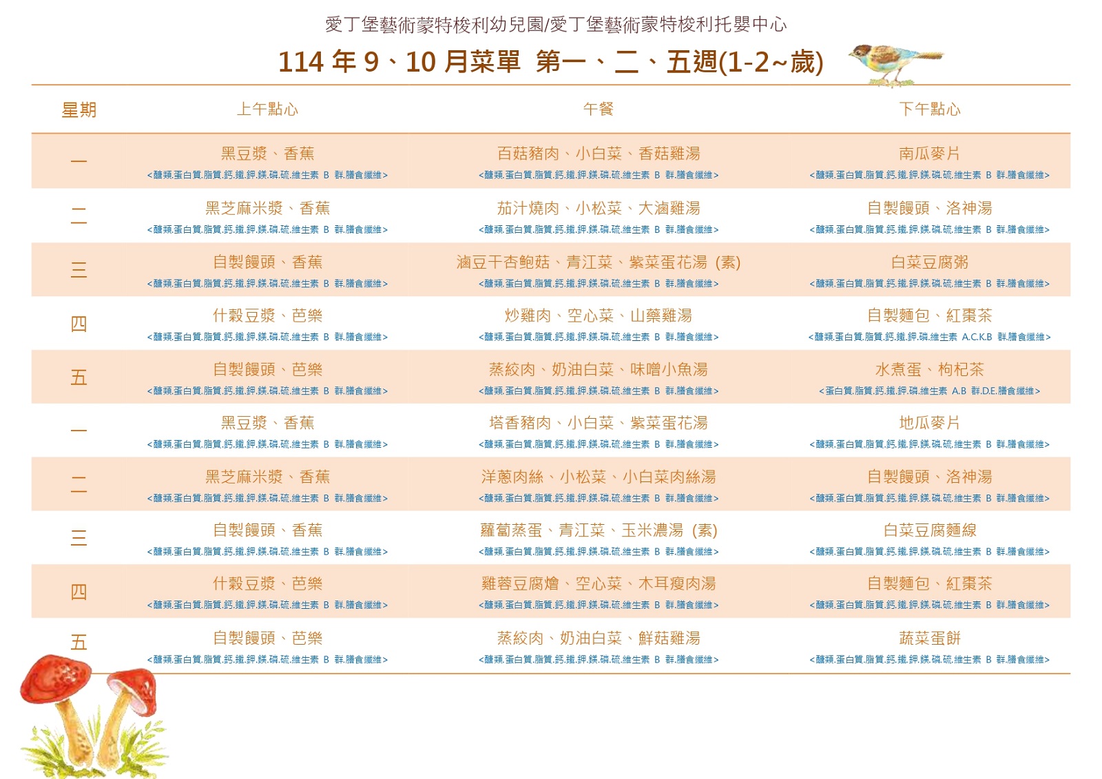 114年09.10月菜單
